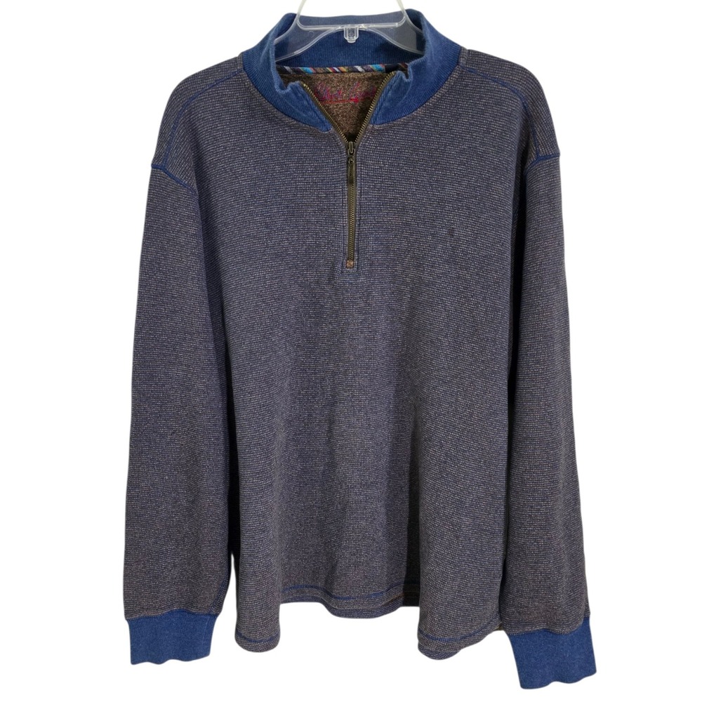Robert Graham Mens XL Geometric Print Quarter Zip Pullover Sweater Blue Brown